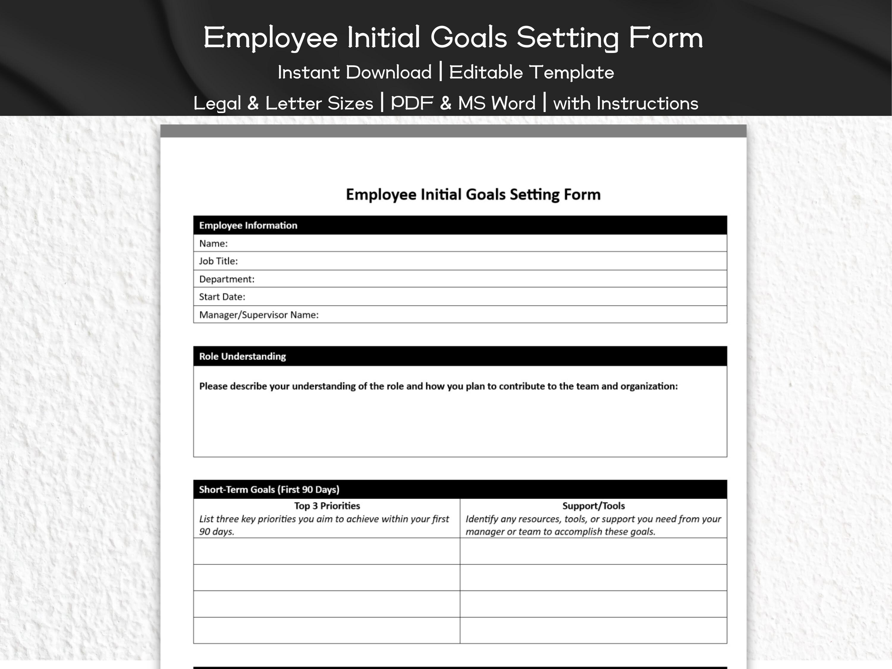 Employee Initial Goals Setting Form Editable and Printable Template ...