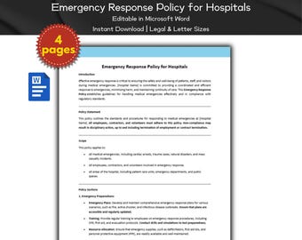 Emergency Response Policy for Hospitals Editable Template | Healthcare and Medical Policy Template | Medical offices and Clinics Guidelines