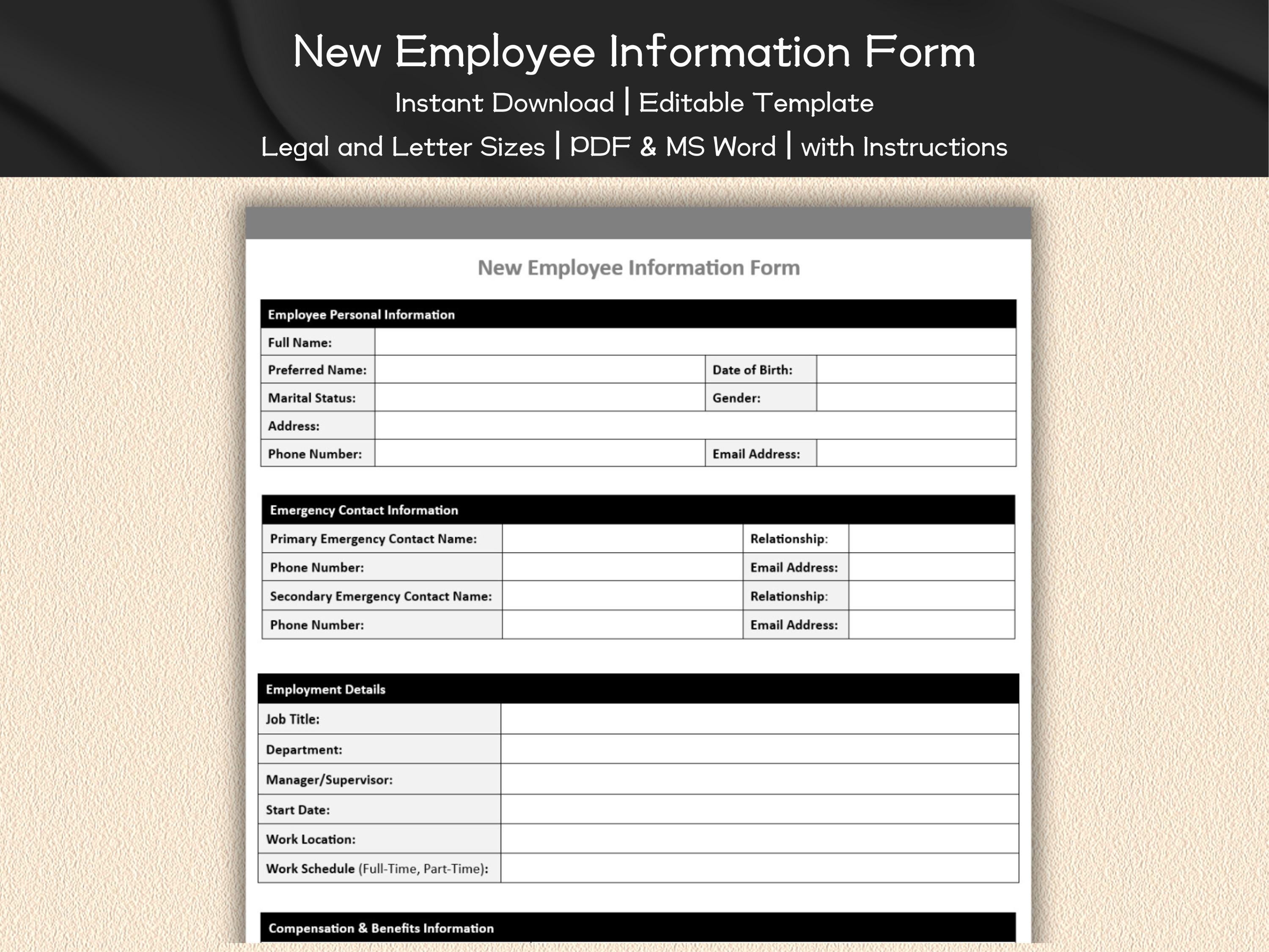 New Employee Information Form Editable Template Employee Details Form