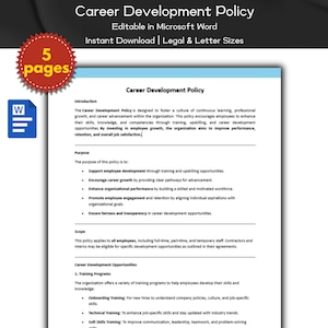 Career Development Policy Editable Template | Human Resource Policies, Performance & Evaluation, Employee Management, HR Tool, Career Growth