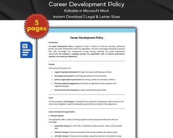 Career Development Policy Editable Template | Human Resource Policies, Performance & Evaluation, Employee Management, HR Tool, Career Growth
