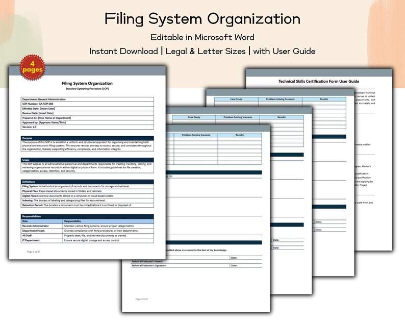 File System Operations Template Filing System Organization Standard Operating Procedure SOP Editable ...
