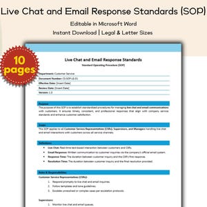 Live Chat and Email Response Standards SOP Editable and Printable Template, Customer Service Standard Operating Procedure, Client Relation
