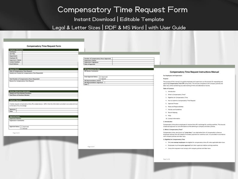 Compensatory Time Request Form Editable and Printable Template ...