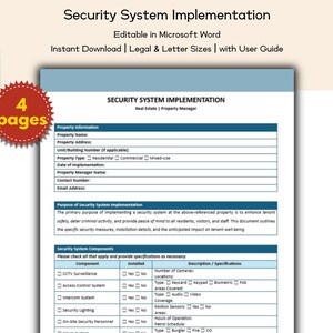 Security System Implementation Real Estate Property Manager Editable and Printable Template, Landlords & Multi-Unit Owners, Property Admin
