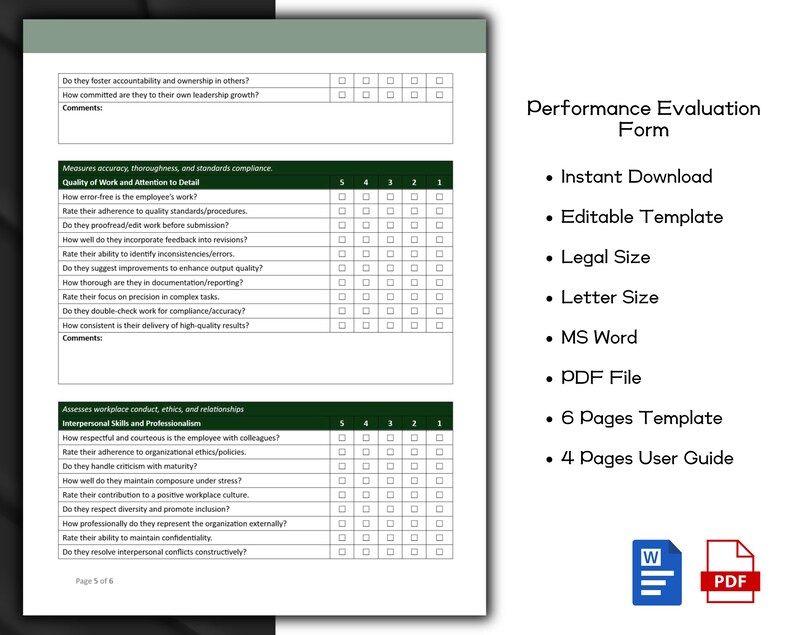 Performance Evaluation Form Editable and Printable Templates | HR ...