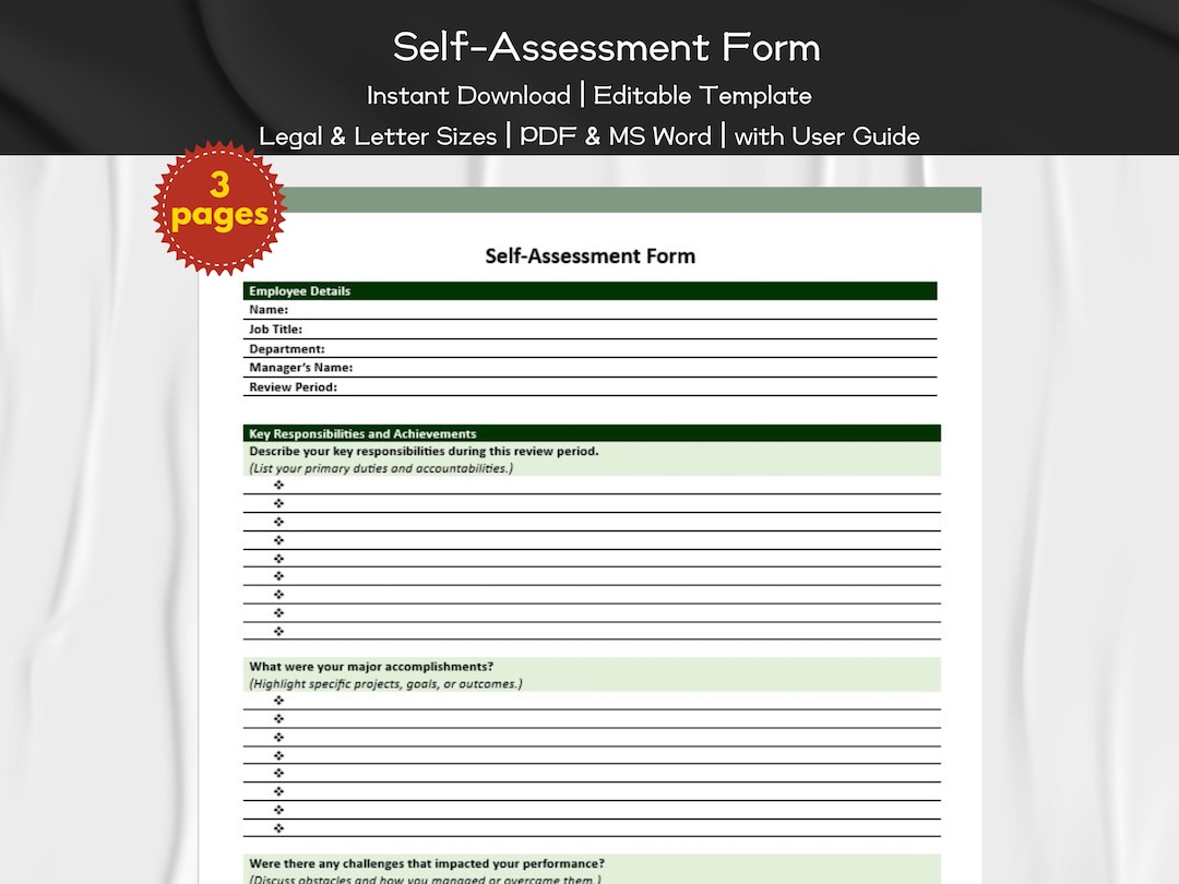 Self-assessment Form Editable and Printable | Employee Management ...