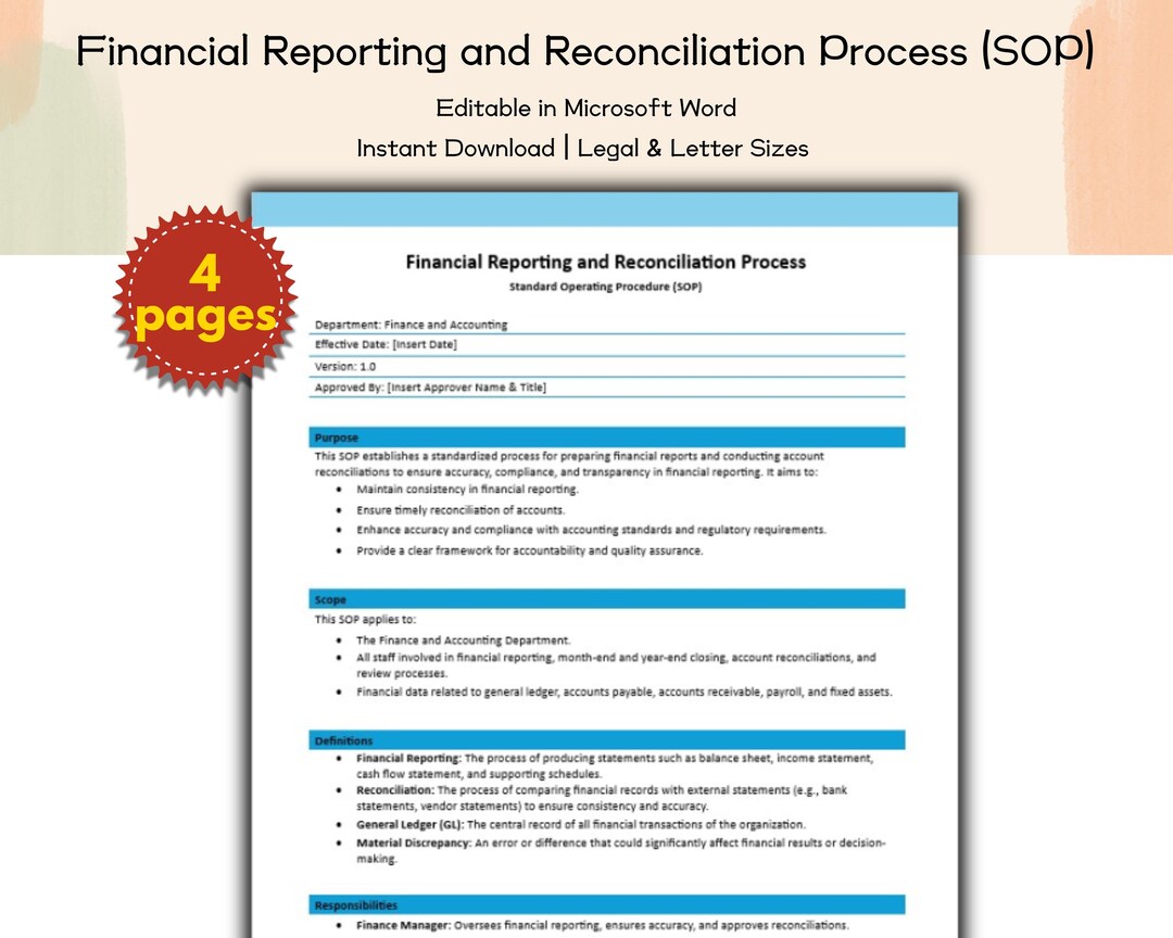Financial Reporting and Reconciliation Process SOP Editable and ...