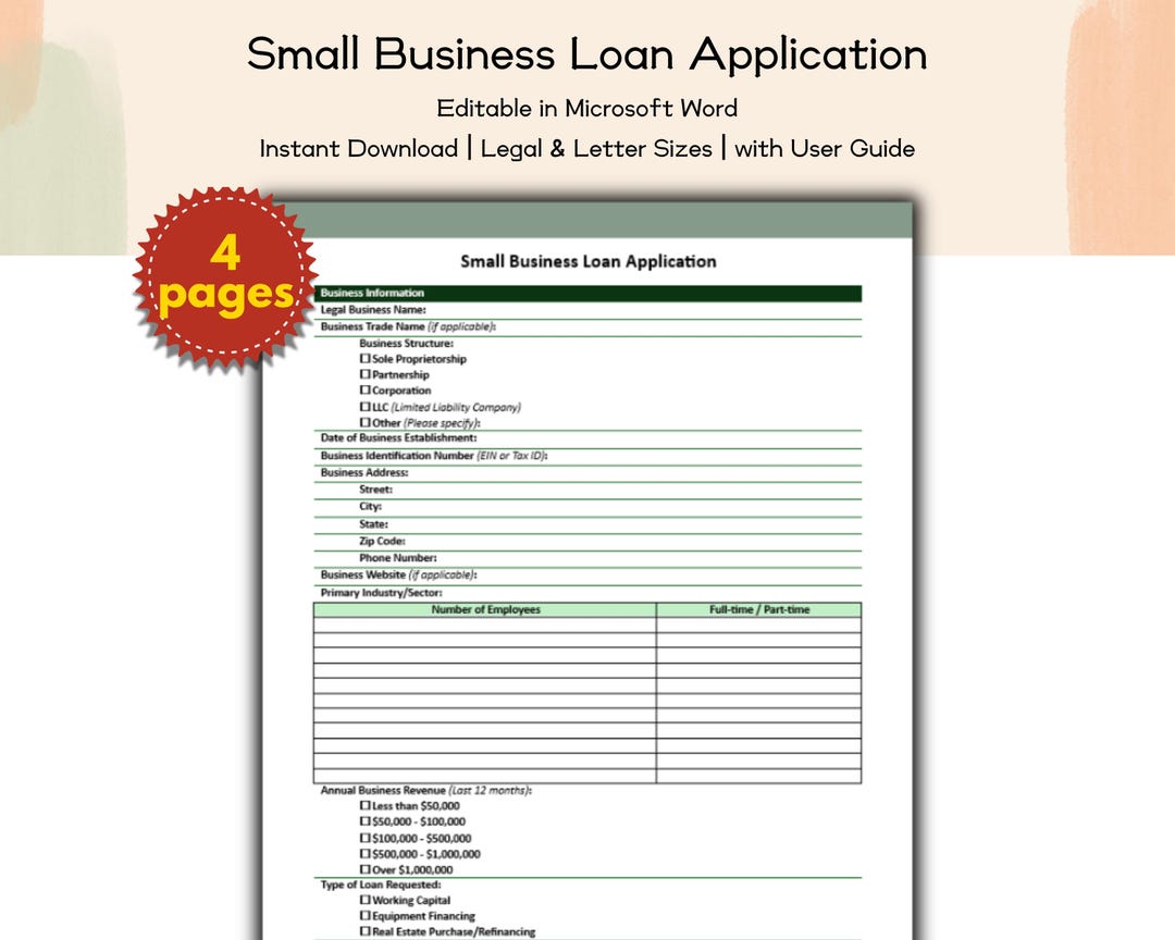 Small Business Loan Application – Editable and Printable Template for ...