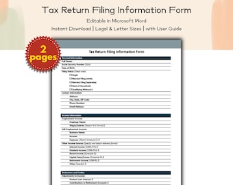 Tax Return Filing Information Form – Editable and Printable Template for Organizing Personal or Business Tax Details and Documents