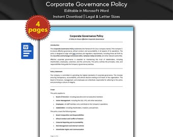 Corporate Governance Policy Editable | Legal & Compliance | Business Owner Policy | Human Resource Policy | Business Management | HR Tools