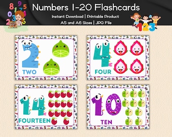 Cartões de memória flash de 1 a 20 números para impressão, cartões de memória flash de contagem pré-escolar, cartões de memória flash divertidos e educativos de monstros, download instantâneo
