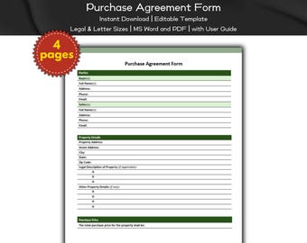 Formulário de Contrato de Compra de Imóveis Modelo Editável e Imprimível | Marketing de Agentes | Listagem de Imóveis Imóveis