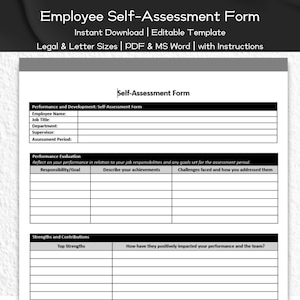 Employee Self-Assessment Form Editable and Printable Template | HR Templates Form | Human Resource | Employee Performance and Development