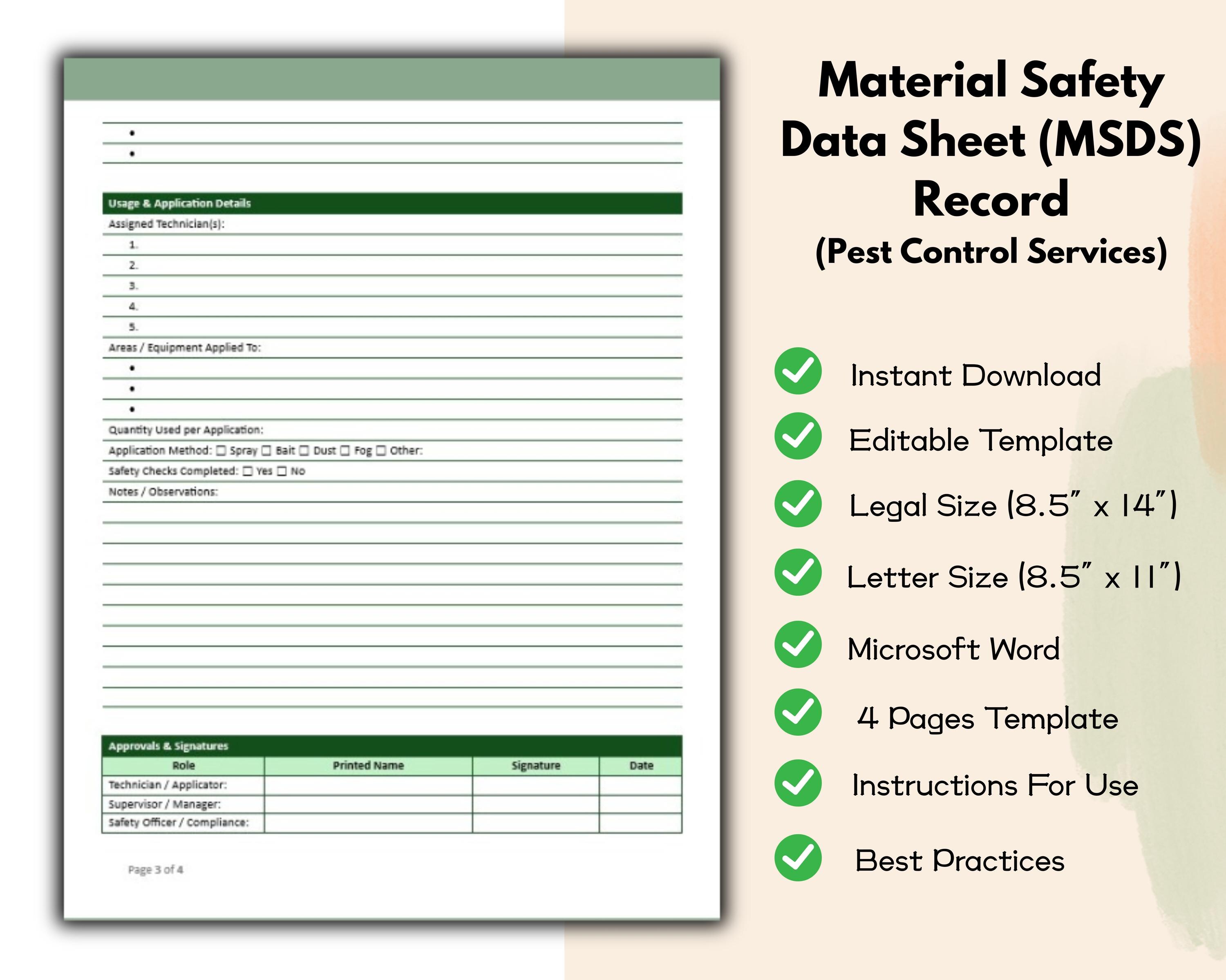 Material Safety Data Sheet (MSDS) Record Pest Control Services Form ...
