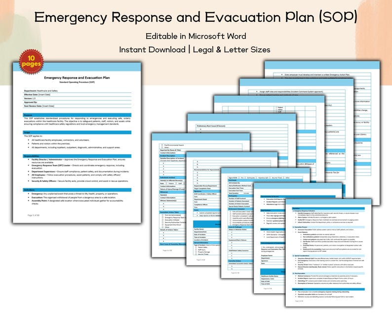 Emergency Response and Evacuation Plan SOP Editable and Printable ...