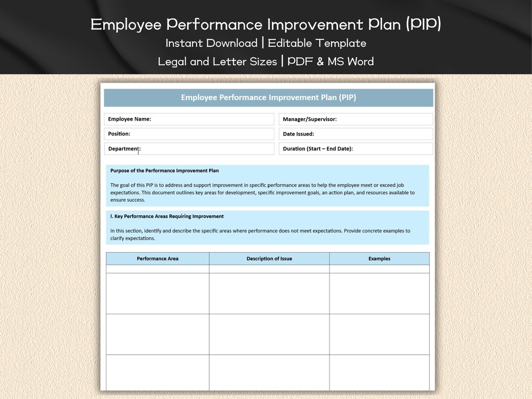 Employee Performance Improvement Plan (PIP) Editable Template W ...