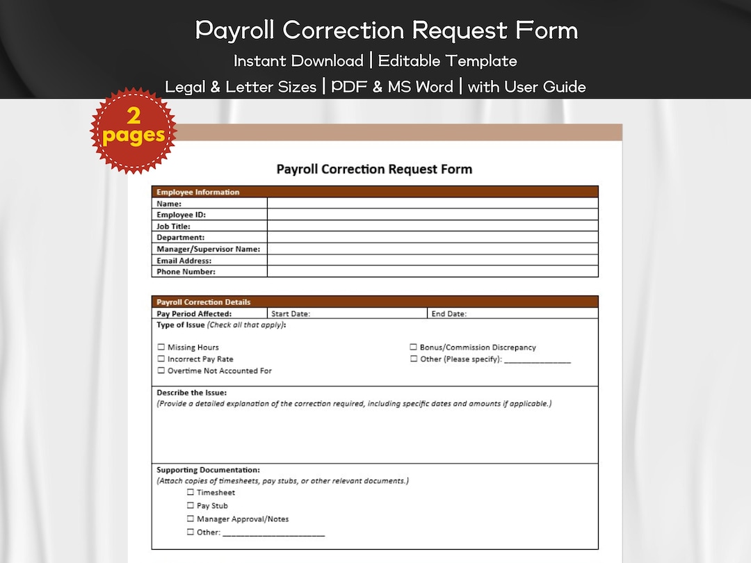 Payroll Correction Request Form Editable and Printable Template ...