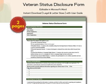 Formulario de divulgación de condición de veterano (plantilla editable e imprimible), plantilla de cumplimiento de la igualdad de oportunidades en el empleo (EEO), contratación de RR. HH.