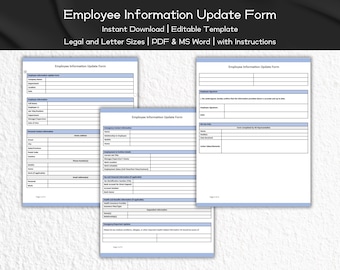 Employee Information Update Form Editable and Printable Template | HR Templates Form | Employee Information Form | Employee Management