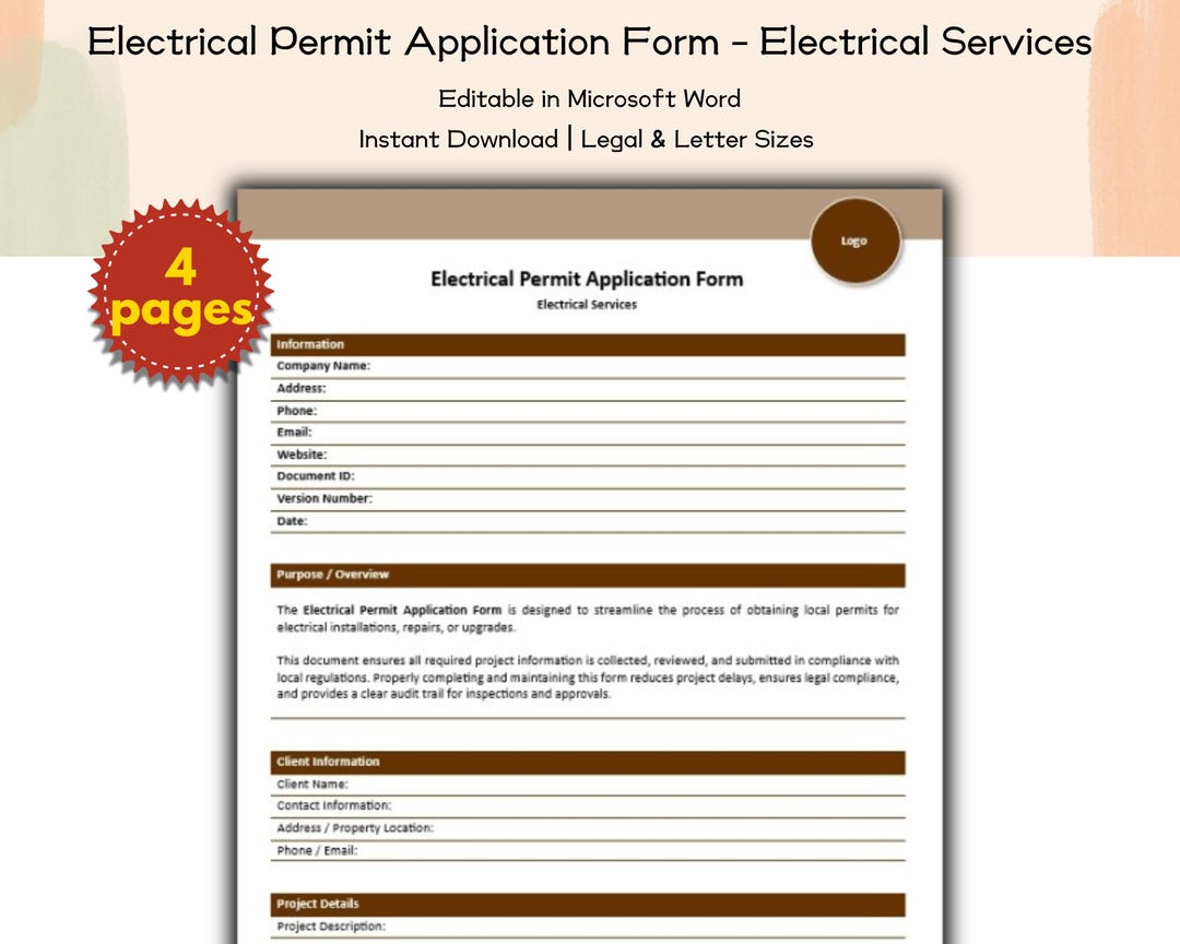 Electrical Permit Application Form Electrical Services Editable and ...