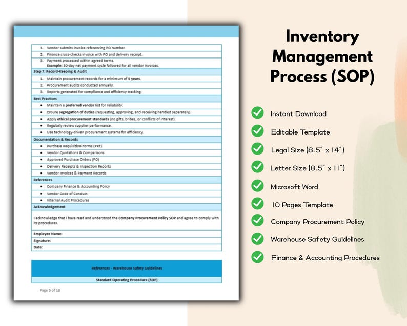 Sop Inventory Control Inventory Management Process SOP Editable and Printable Template ...