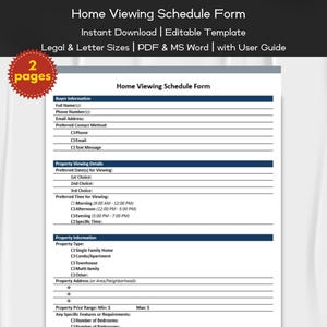 Home Viewing Schedule Form Editable and Printable Template | Real Estate Agents | Real Estate Property Listings | Agent Marketing