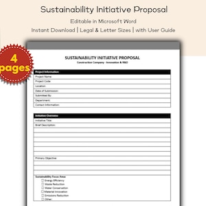 Construction Company Sustainability Initiative Proposal Editable and Printable Template, Research and Development R&D and Innovation