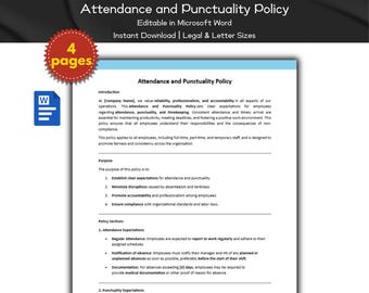 Attendance and Punctuality Policy Editable Template | Human Resource Policies | Work Hours And Attendance | Employee Management | HR Tools