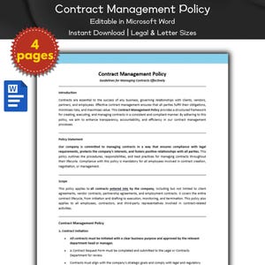 Contract Management Policy Editable Template | Contract Management | Business Owner Policy | Legal & Compliance | Human Resource Policies