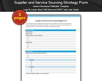 Supplier and Service Sourcing Strategy Form Editable and Printable Template | Business and Entrepreneurship Strategy | Business Tools