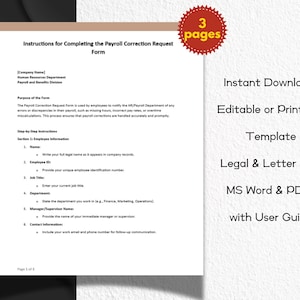 Payroll Correction Request Form Editable and Printable Template ...