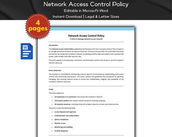Network Access Control Policy Editable Template | Technology and IT | Business Owner Policy | Human Resource Policy | HR Tools