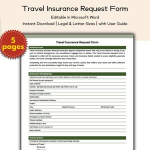 Formulaire de demande d'assurance voyage Modèle de demande de protection voyage modifiable et imprimable pour une couverture de voyage et la planification de voyages internationaux