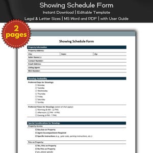 Showing Schedule Form Editable and Printable Template for Real Estate Agents | Agent Marketing | Real Estate Property Home Listing