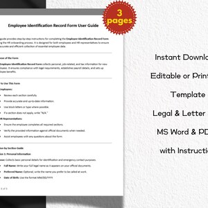 Work Identification Forms Employee Identification Record Form Editable and Printable Template ...