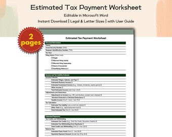 Foglio di lavoro per il pagamento stimato delle imposte – Modello modificabile e stampabile per calcolare i pagamenti trimestrali delle imposte ed evitare sanzioni