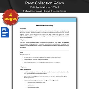 Plantilla editable de política de cobro de alquileres / Plantilla de administración de propiedades e inmuebles / Administradores de propiedades / Guía inmobiliaria / Alquiler