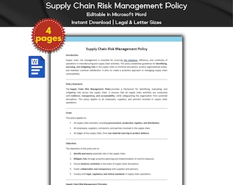 Supply Chain Risk Management Policy Editable Template, Manufacturing and Supply Chain, Quality Control, Supply Chain Managers and Operations