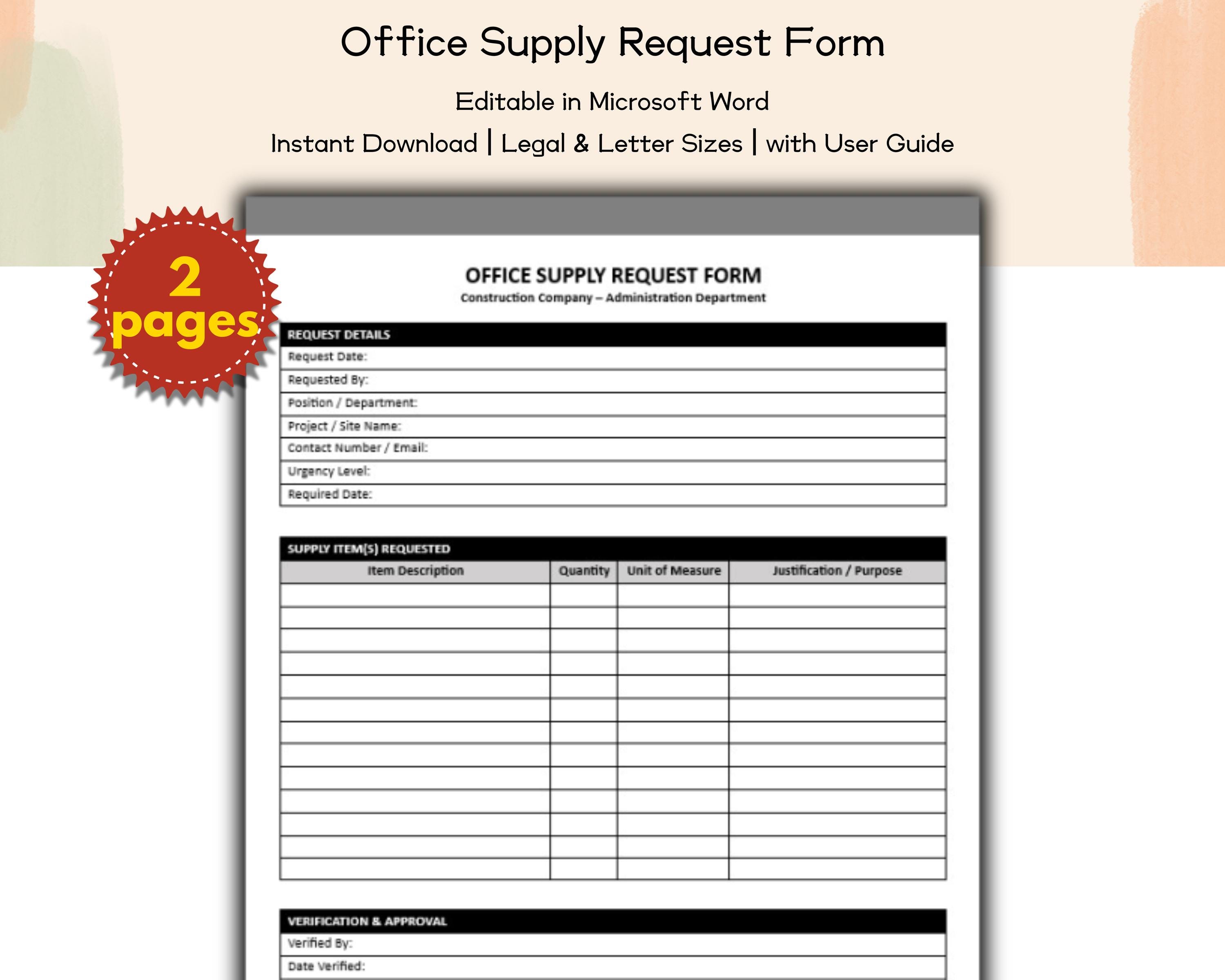 Office Supply Request Form - Etsy