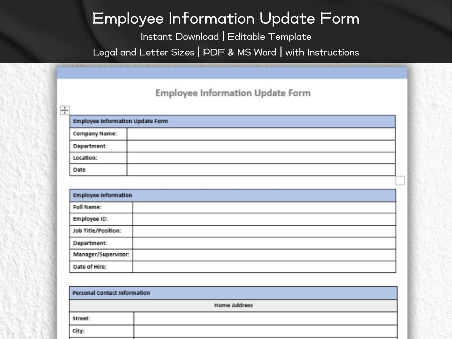 Employee Information Update Form Editable and Printable Template | HR ...