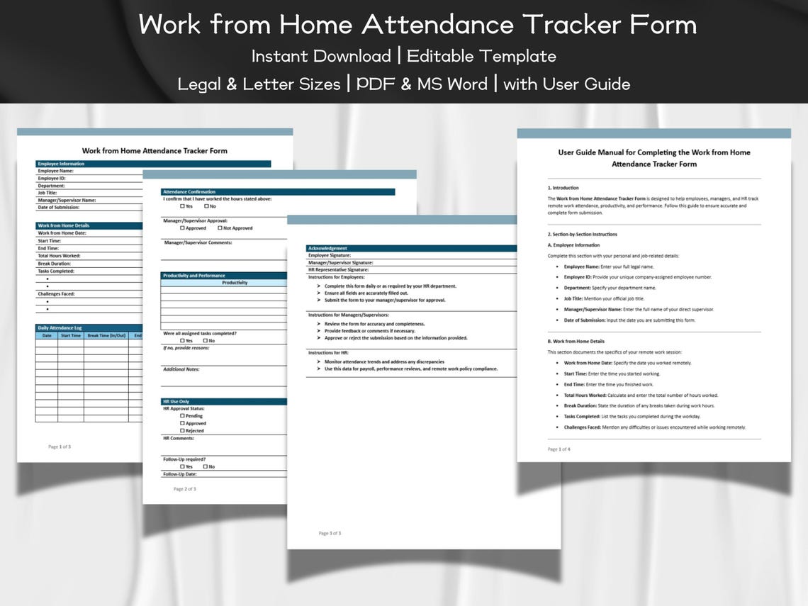 Work From Home Attendance Tracker Form Editable and Printable Template ...