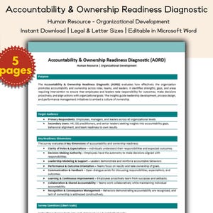 Accountability & Ownership Readiness Diagnostic Editable and Printable Template, Organizational Development, Human Resource Tool, Leadership