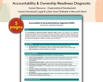 Accountability & Ownership Readiness Diagnostic Editable and Printable Template, Organizational Development, Human Resource Tool, Leadership