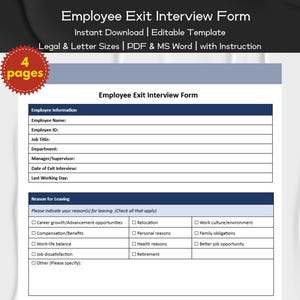 Employee Exit Interview Form Editable and Printable Template | HR ...