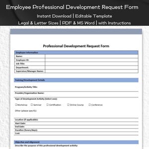Employee Professional Development Request Form Editable and Printable Template | HR Templates Form | Human Resource | Employee Performance