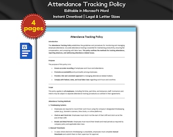 Attendance Tracking Policy Editable Template | Human Resource Policies | Work Hours And Attendance | MS Word | Employee Management | HR Tool