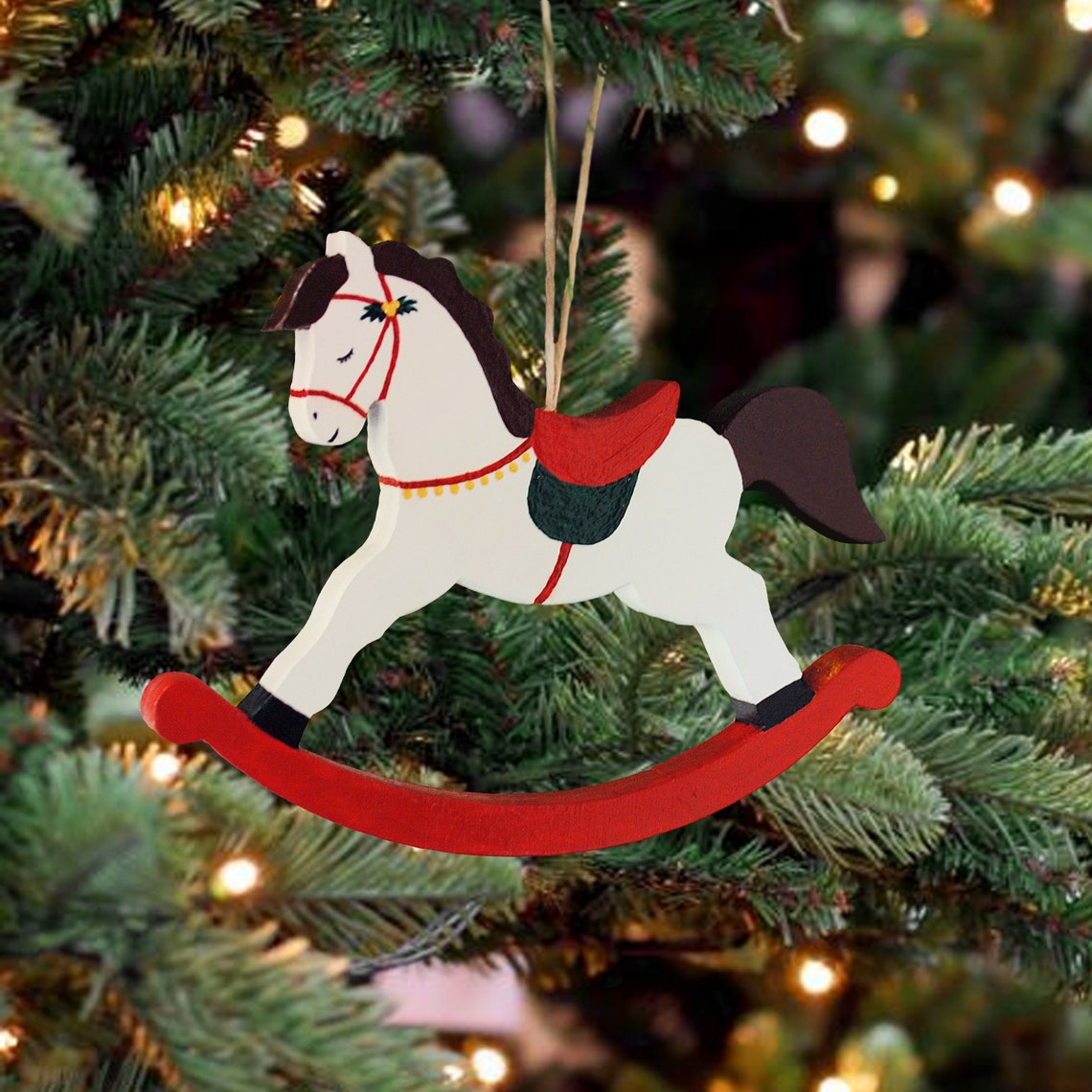 Rocking horse wooden christmas ornament Personalized vintage Etsy