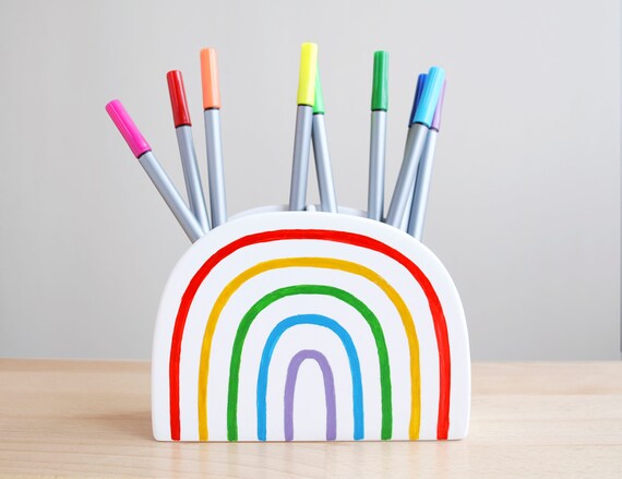 Rainbow Pen Pot Cute Desk Accessory Pencil Holder Etsy
