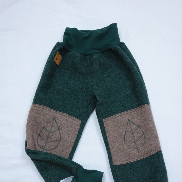 Pantalon de promenade "Hêtre" avec genouillères brodées pour enfants, filles, garçons, laine, vert foncé